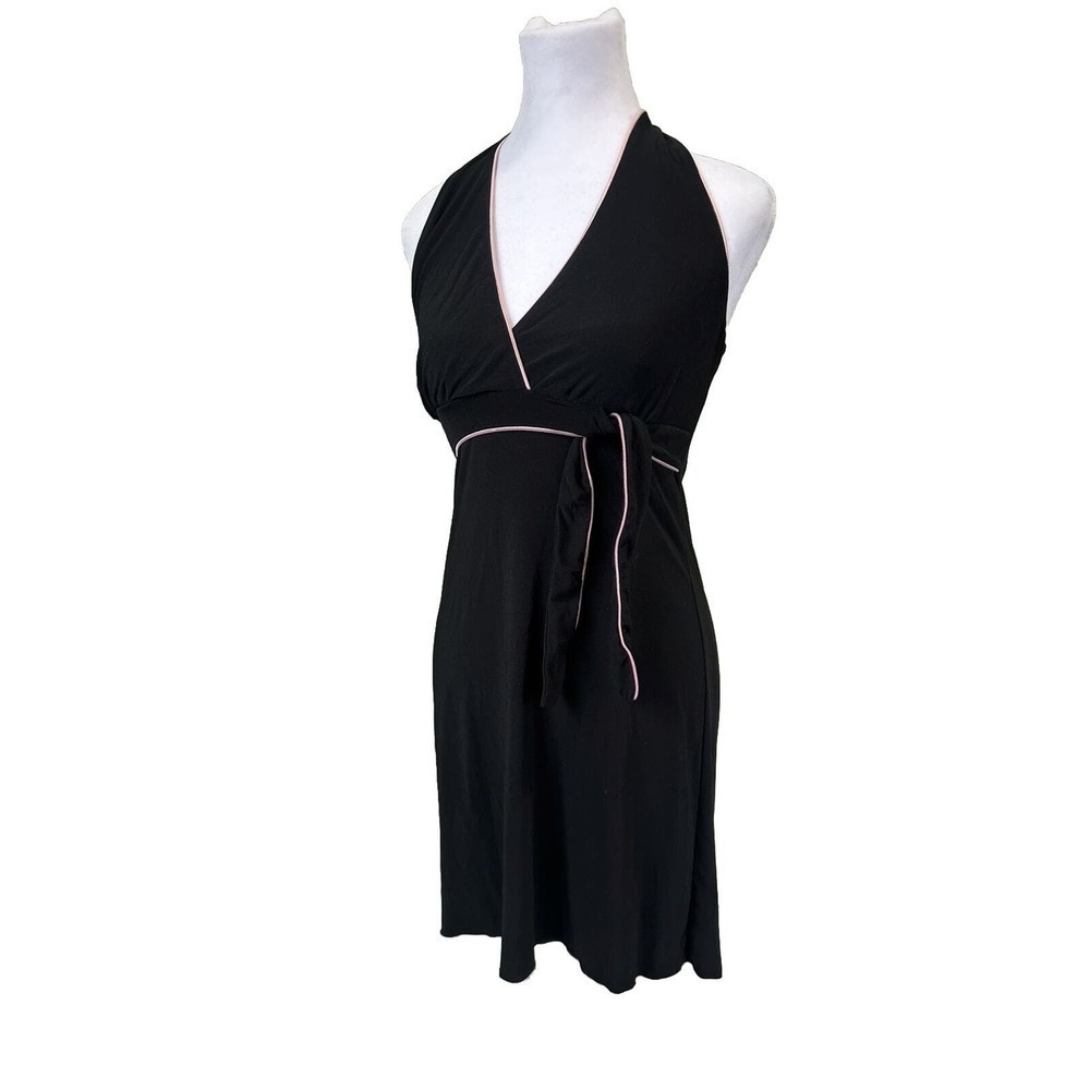 Vtg Halter Dress Y2K Wrap V Neck Grunge Goth Whimsy Witchy Sz Large Stretch Pink